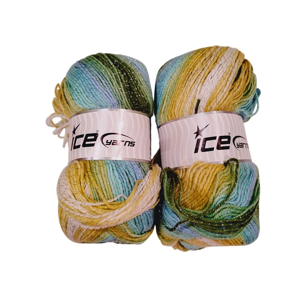 Magic Glitz Yellow Green Blue Silver Metallic Self Striping Ice Yarns 7.5 oz Lot